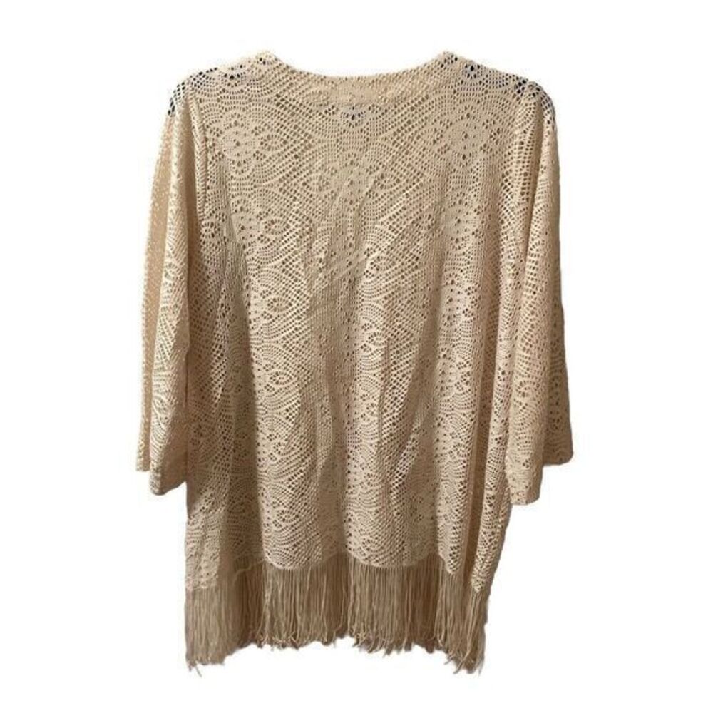 Valerie Stevens Ivory Overlay Lace Cardigan Crochet Fringe Size L Boho Cowgirl - Picture 7 of 7